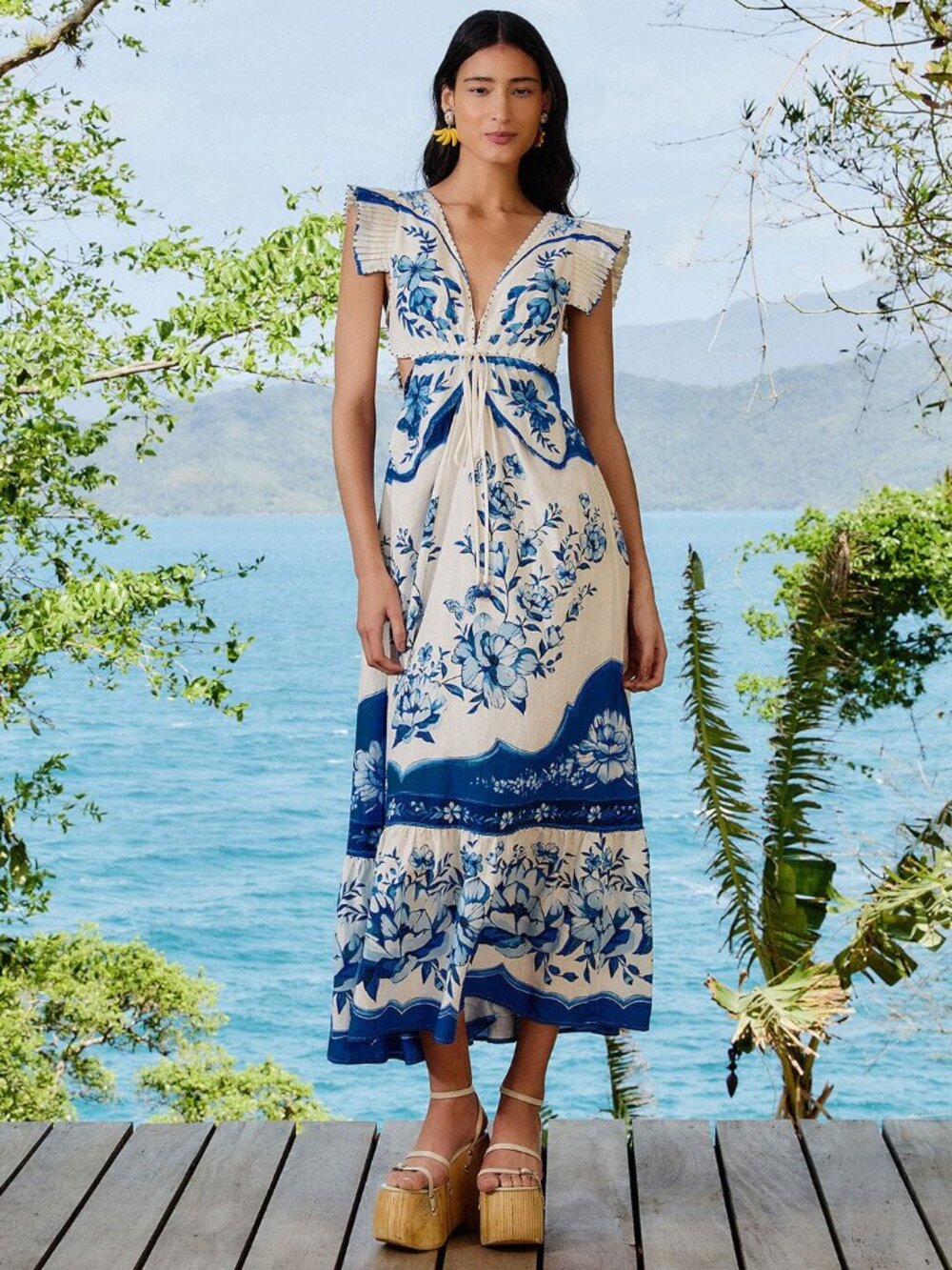 Off-White Porcelain Garden Butterfly Midi Dress
